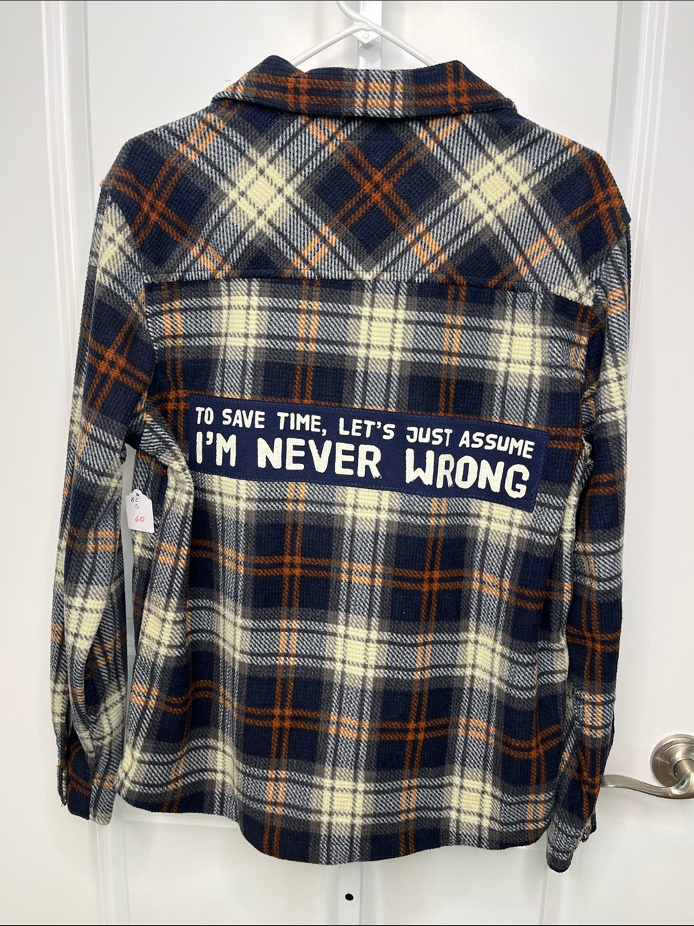 Upcycled Lined Navy Plaid Flannel Never Wrong Shirt Jacket Men’s Small NWT
